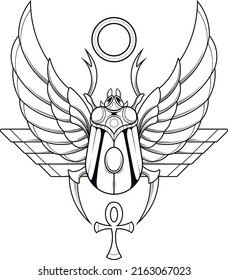 scarab beetle illustration with egyptian style drawing