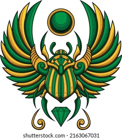 scarab beetle illustration with egyptian style drawing