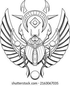 scarab beetle illustration with egyptian style drawing