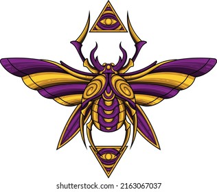 scarab beetle illustration with egyptian style drawing