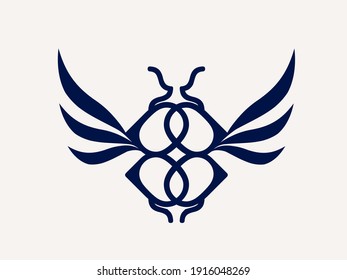 Scarab beetle insect icon.Flying wings bug.Animal shape isolated on light background.Flat color.Vector illustration.Abstract decorative style.