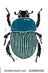 Scarab Beetle Linocut Linocut Illustration Draw Stock Vector (Royalty ...