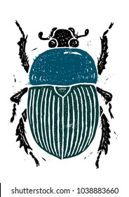 Scarab beetle linocut linocut illustration, draw, ink, vector