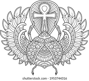 scarab beetle mandala design. coloring page, tattoo design, print design