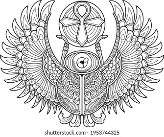 scarab beetle mandala design. coloring page, tattoo design, print design