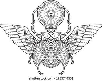 scarab beetle mandala design. coloring page, tattoo design, print design