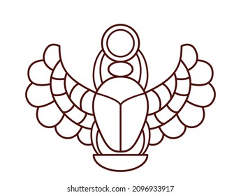 Scarab beetle in outline style, vector icon of egyptian scarab bug, coloring book for children