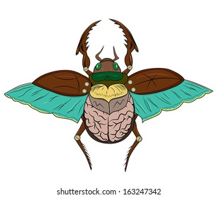 Scarab Beetle with screw heads and brains isolated on white background