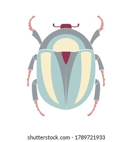 Scarab Bug beetle view from above. Isolated insect cartoon vector illustration in flat style