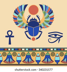 Scarab. Egyptian icons. Vector illustration