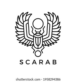scarab egyptian monoline logo vector icon illustration