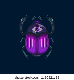 Scarab with eye on back and powerful paws. Egyptian vector symbolic, Halloween occult or magic object mythology beetle amulet. Khepri God of morning sun bug isolated design element