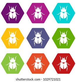 Scarab icon set many color hexahedron isolated on white vector illustration