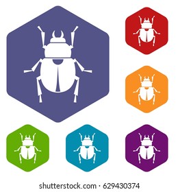 Scarab icons set hexagon isolated vector illustration
