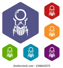 Scarab icons vector colorful hexahedron set collection isolated on white