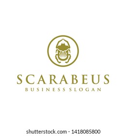 Scarab Logo. Scarabeus Insect Logo. Vector drawing icon of Egyptian scarab beetle