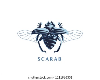 Scarab with open wings. Vector illustration.