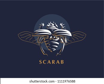 Scarab with open wings. Vector illustration.