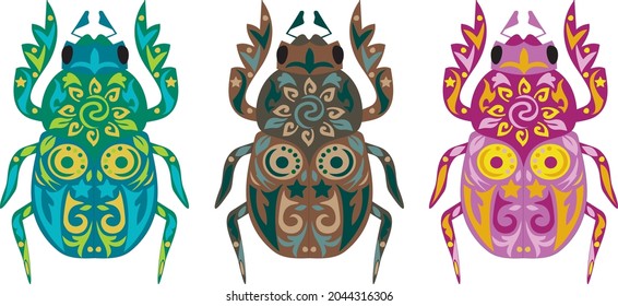 Scarab vector, drawing for coloring antistress, print on a t-shirt, design with a tattoo, insect decor, children's drawing, illustration of a beetle