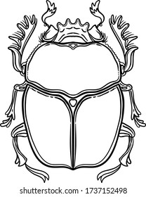 Scarabaeus sacer, Dung beetle. Sacred symbol of in ancient Egypt. Fantasy ornate insects. Isolated vector illustration. Spirituality, occultism, chemistry, occult sun tattoo.