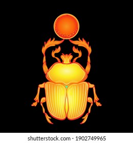 Scarabaeus sacer, Dung beetle. Sacred symbol of in ancient Egypt. Fantasy ornate insects. Isolated vector illustration. Spirituality, occultism, chemistry, occult sun tattoo.