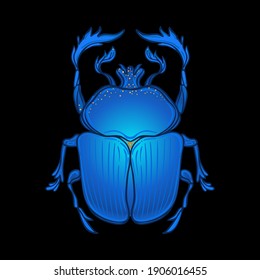 Scarabaeus sacer, Dung beetle. Sacred symbol of in ancient Egypt. Fantasy ornate insects. Isolated vector illustration. Spirituality, occultism, chemistry, occult sun tattoo.