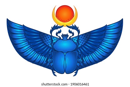 Scarabaeus sacer, Dung beetle. Sacred symbol of in ancient Egypt. Fantasy ornate insects. Isolated vector illustration. Spirituality, occultism, chemistry, occult sun tattoo.