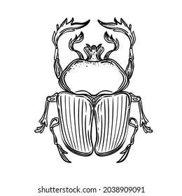 Scarabaeus sacer, Dung beetle. Sacred symbol of in ancient Egypt. Fantasy ornate insects. Isolated vector illustration. Spirituality, occultism, chemistry, occult sun tattoo.