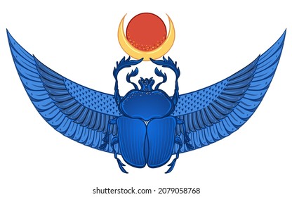 Scarabaeus sacer, Dung beetle. Sacred symbol of in ancient Egypt. Fantasy ornate insects. Isolated vector illustration. Spirituality, occultism, chemistry, occult sun tattoo.