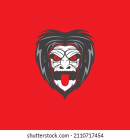 scare Asian culture mask demon red logo design, vector graphic symbol icon sign illustration