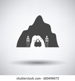 Scare cave in amusement park icon on gray background, round shadow. Vector illustration.