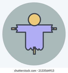 Scare Crow Icon in trendy color mate style isolated on soft blue background