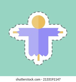 Scare Crow Sticker in trendy line cut isolated on blue background