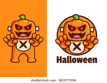 scare halloween pumpkin cartoon character logo design