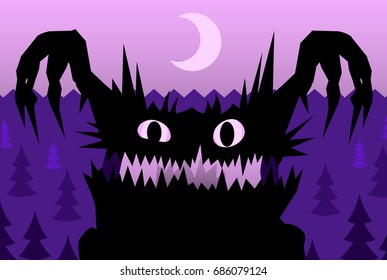Scare night Halloween monster, vector illustration color cartoon, horizontal