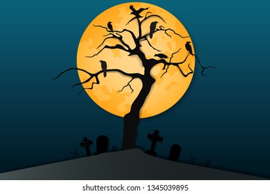 Scare tree and graveyard in the night graphic vector