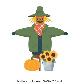 Scarecrow. Autumn, fall. Flat vector clipart, illustration with isolated background.