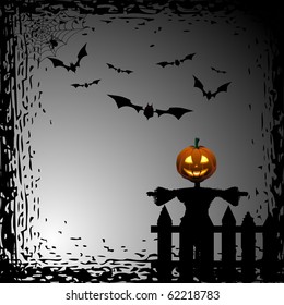 Scarecrow and bats on the Halloween card