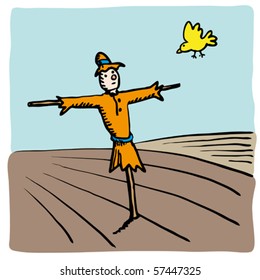 Scarecrow and bird