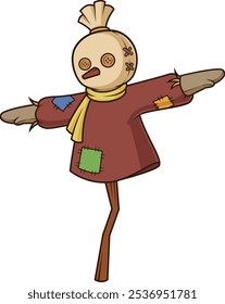 Scarecrow with button eyes and patches vector illustration