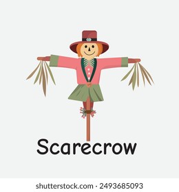 Scarecrow Cartoon Vector Illustration for Kids Learning, Posters, Cards, and Sublimation Prints on White Background