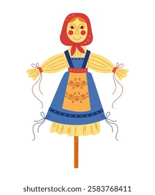 Scarecrow for celebrating Shrovetide color. Hand drawn clip art for your project.
