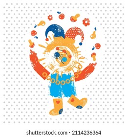 Scarecrow! A character for pancake day. At the heart of the sun! Vector illustration! Cheerful, mobile, emotional. Suitable for the design of street festivals, holidays, mass events.