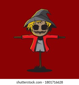 a scarecrow character wearing a red shirt