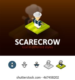 Scarecrow color icon, vector symbol in flat, outline and isometric style isolated on blur background