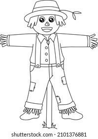 Scarecrow Coloring Page Isolated for Kids