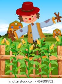 Scarecrow in the corn field illustration