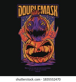 Scarecrow Double Mask Scary Halloween Themes Merch Illustration