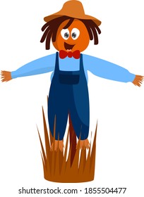 Scarecrow dressed in blue, illustration, vector on white background