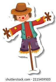 Scarecrow dressed like boy on wooden stick illustration